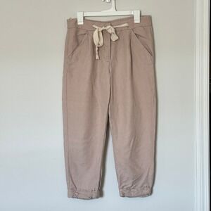 Aritzia Wilfred Linen Blend Ankle Pants Drawstring Button Fly Dusty Rose Size 6